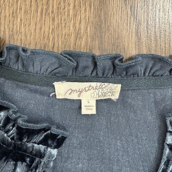 Mystree Top Womens L Blue Crushed Velvet Fairy Feminine Jewel Tone Holiday Boho - Picture 9 of 12